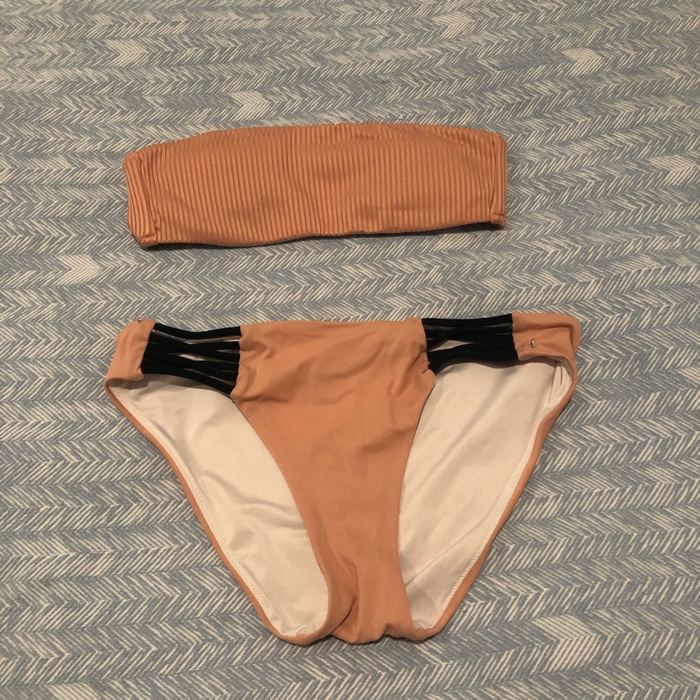 Orange strapless bikini set